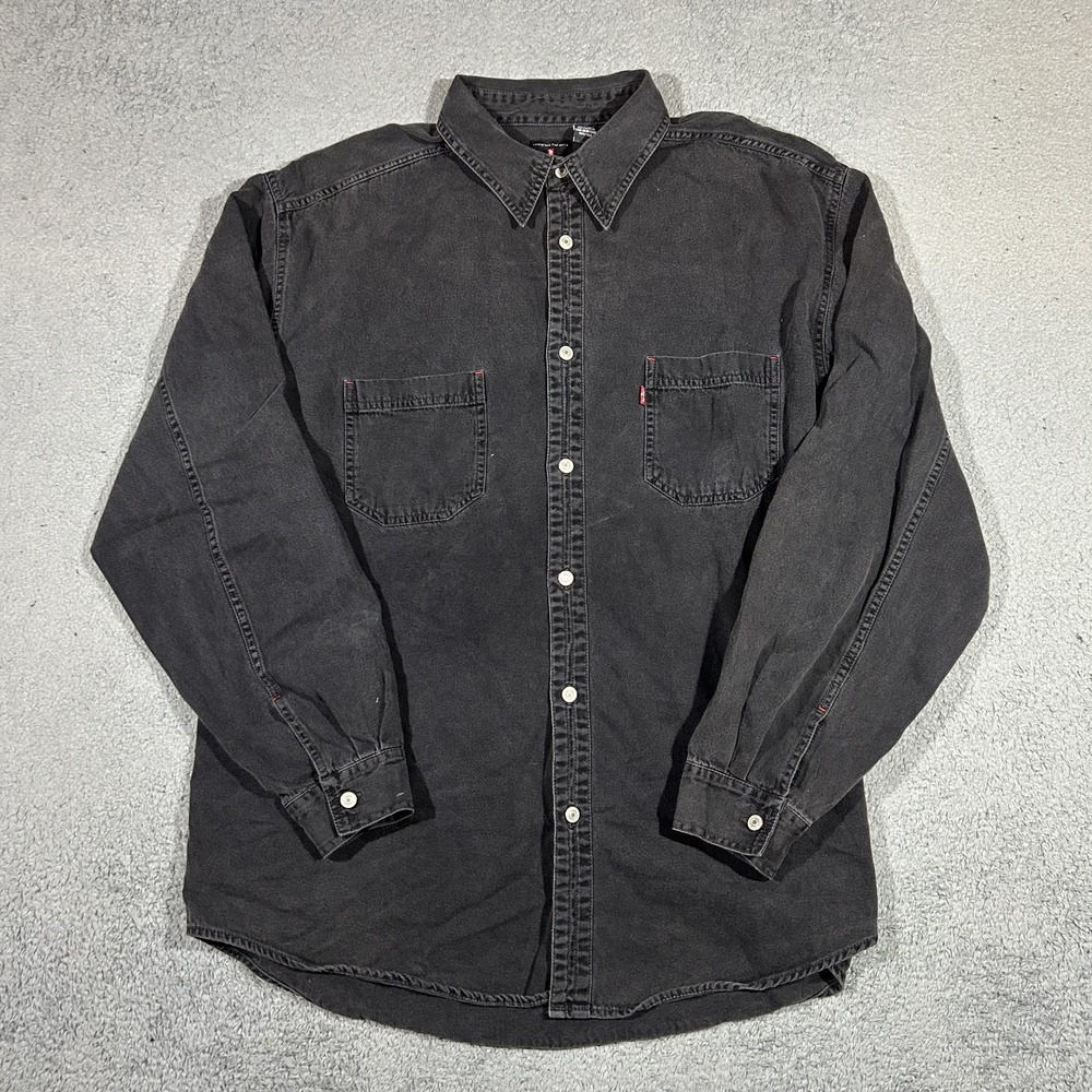 Vintage Levis Shirt Mens 2XL Black Faded Denim Buttons Red Tab Work 90s #4132